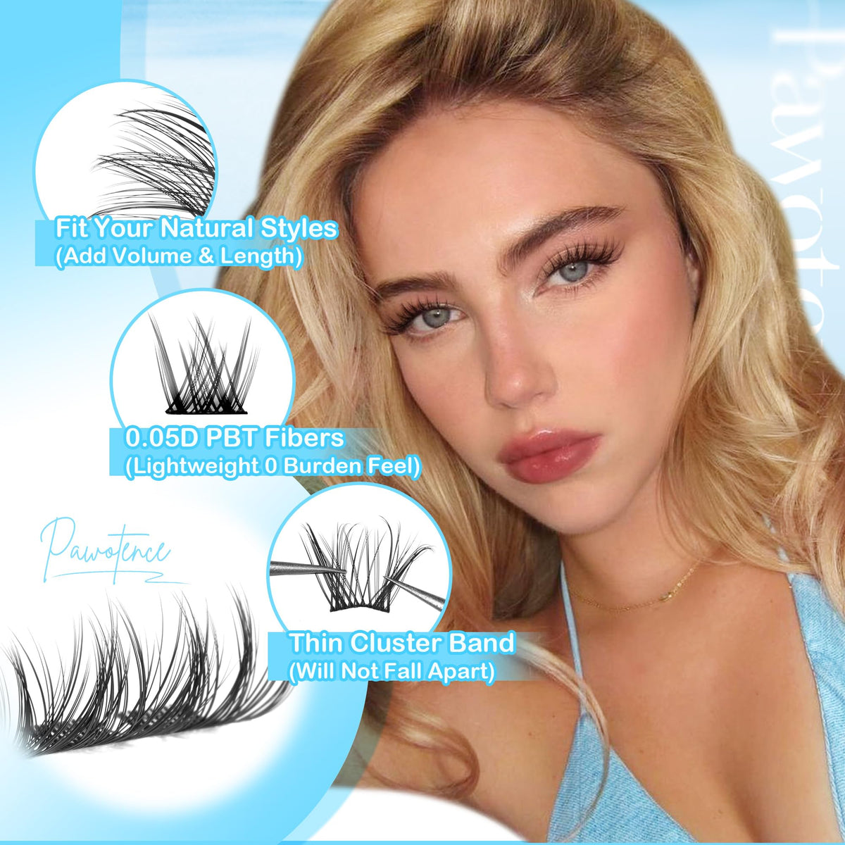 Vue des cils Pawotence en boîte avec outils inclus