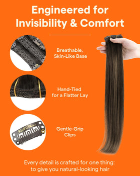 Vue des extensions cheveux clip ins Full Shine dans leur emballage