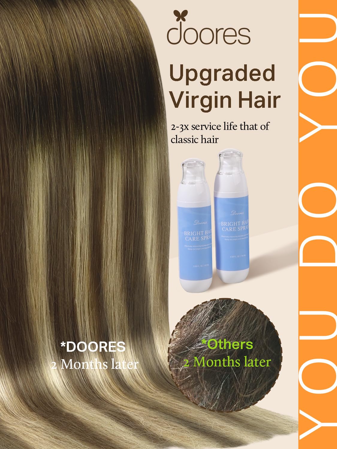 Vue des extensions de cheveux DOORES avec bande adhésive transparente