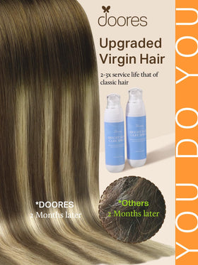 Vue des extensions de cheveux DOORES avec bande adhésive transparente
