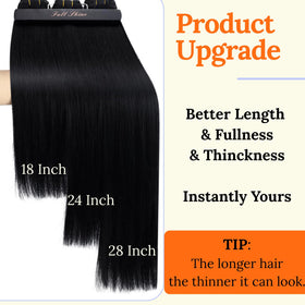 Vue des extensions Full Shine sur un support, démontrant la couleur noire