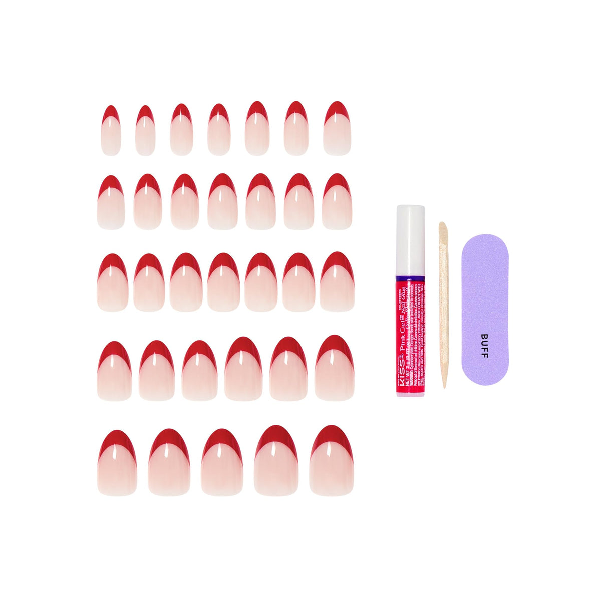 Vue des faux ongles KISS Core 'Optimistic' en rouge