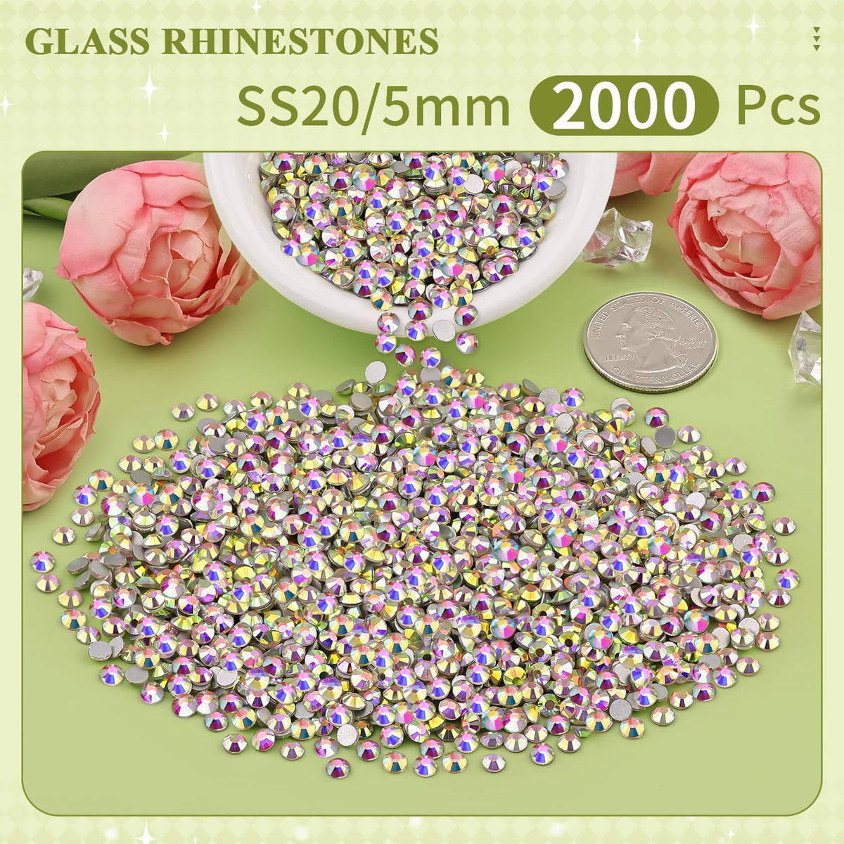 Vue des strass en verre cristal AB de 5 mm