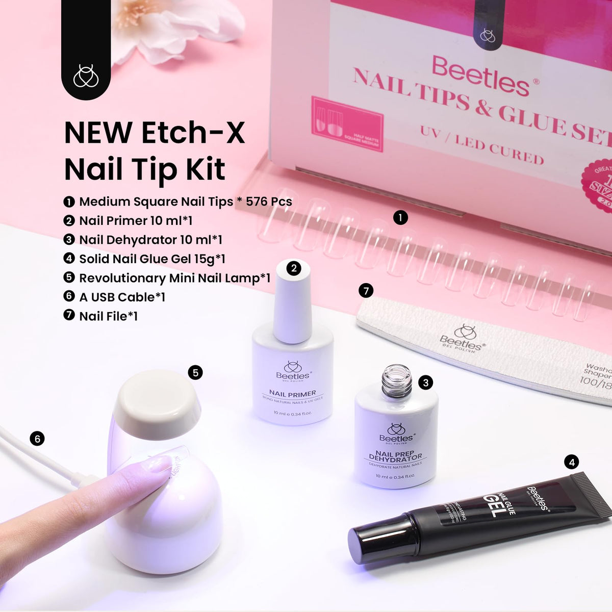 Vue des tips d'ongles beetles en différentes tailles