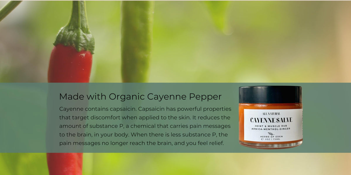 Vue du baume Cayenne Arnica sur une table en bois