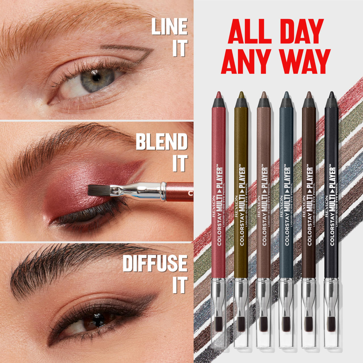 Vue du crayon yeux REVLON ColorStay avec un maquillage complet