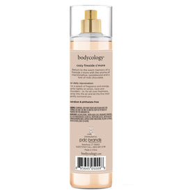 Vue du flacon de brume parfumée Bodycology Cozy Fireside S'more sur fond neutre
