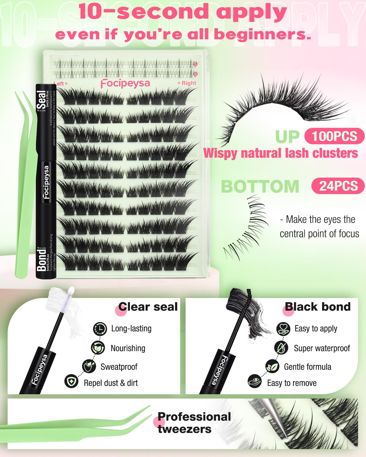 Vue du kit de cils Focipeysa avec cils réutilisables