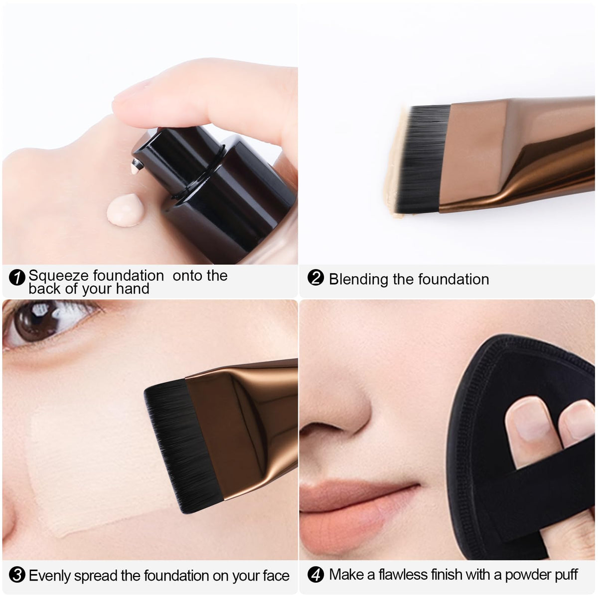 Vue du pinceau plat BEAUTYFACTOR utilisé pour appliquer du fond de teint