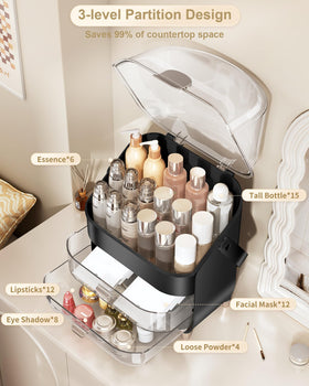 Vue latérale de l'organisateur de maquillage Anylady