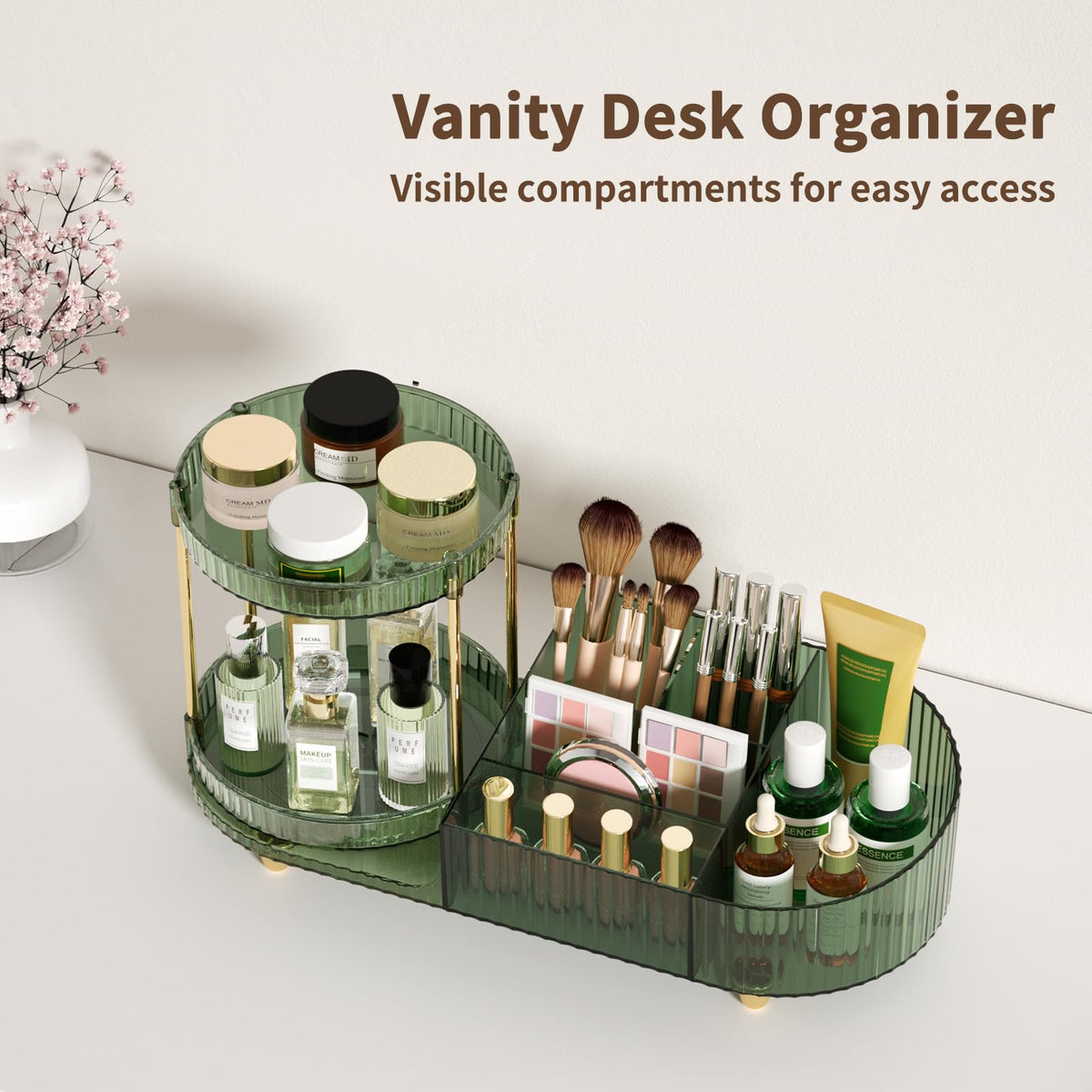 Vue latérale de l'organisateur de maquillage Jywantful