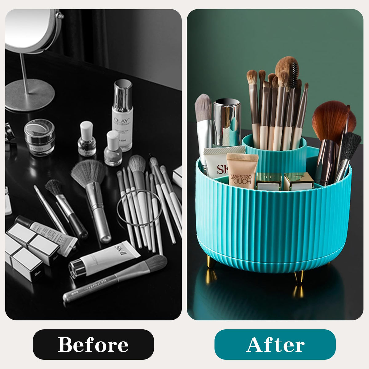 Vue latérale de l'organiseur de maquillage fanado