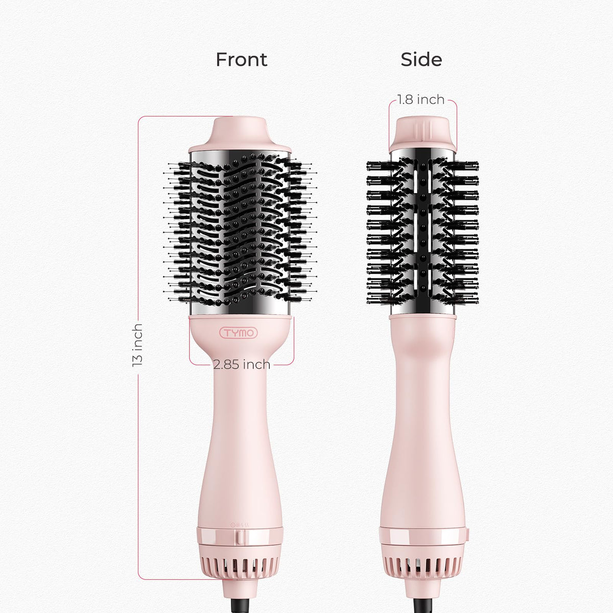 Vue latérale de la brosse sèche-cheveux TYMO, design ergonomique