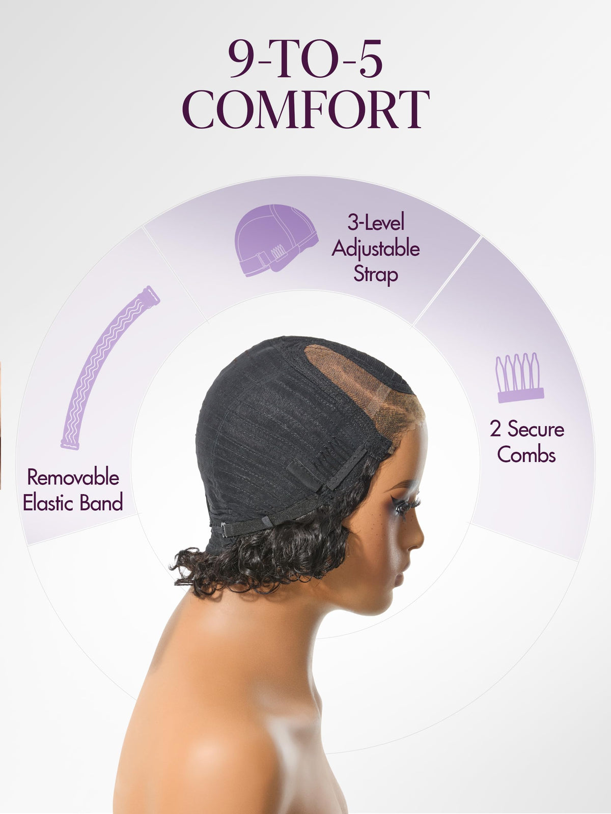 Vue latérale de la perruque LUVME HAIR châtaigne