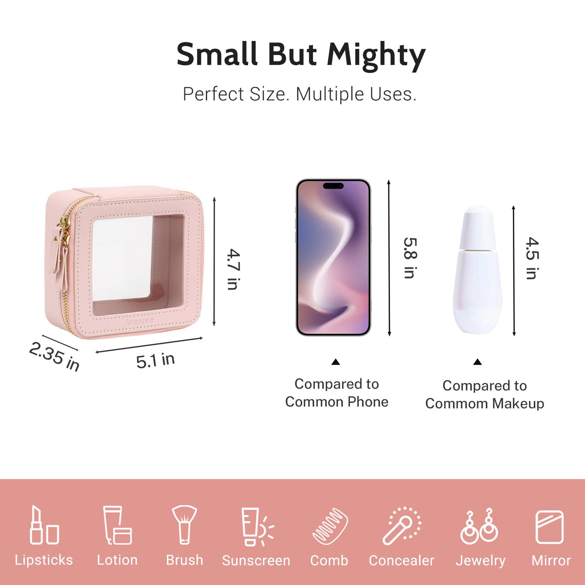 Vue latérale de la trousse à maquillage Aveniee