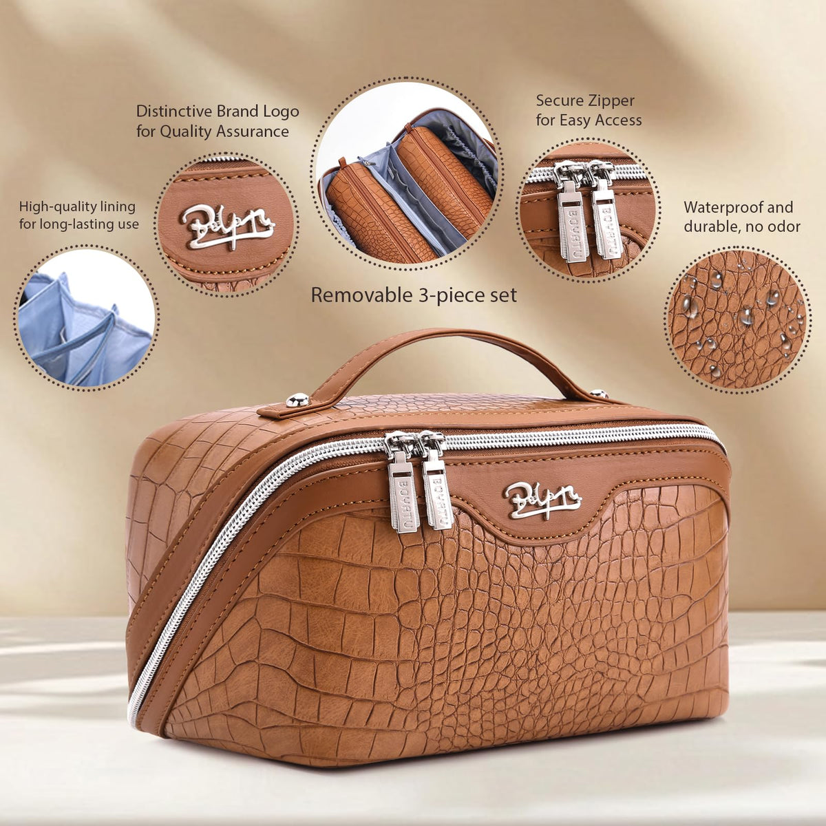 Vue latérale de la trousse de maquillage BOYATU ouverte avec compartiments