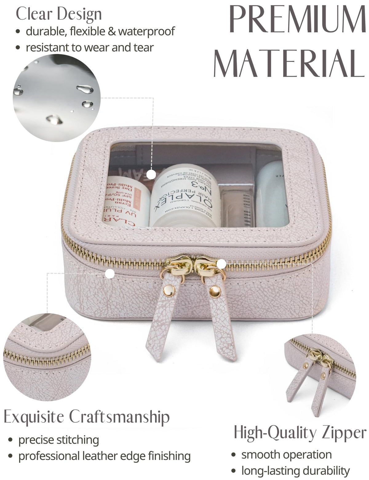 Vue latérale de la trousse de maquillage Popvibe rose