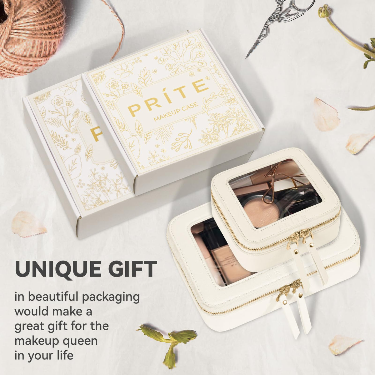 Vue latérale de la trousse de maquillage Prite en cuir vegan