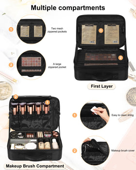 Vue latérale de la trousse de maquillage Relavel noire avec fermeture éclair