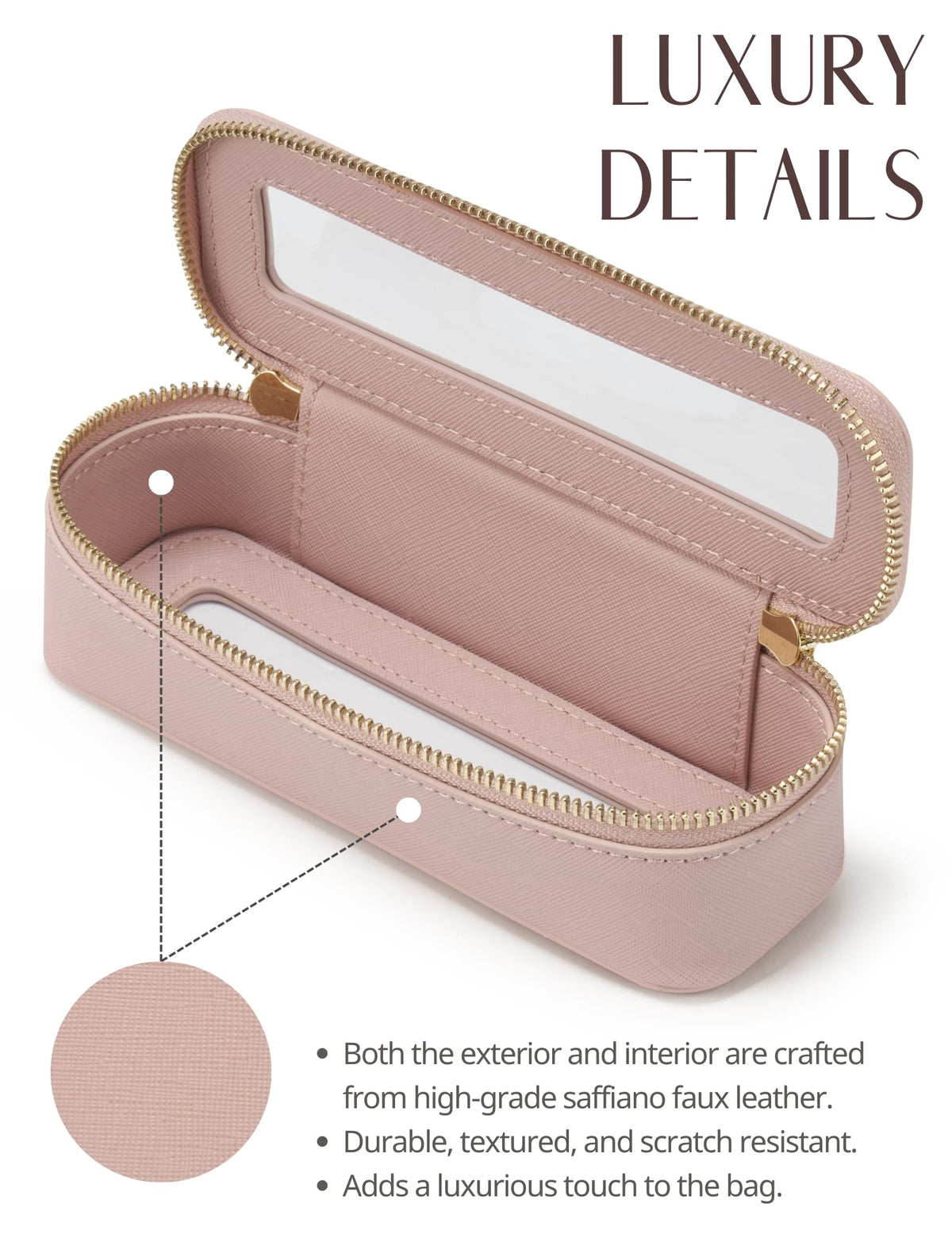 Vue latérale de la trousse de maquillage transparente Popvibe
