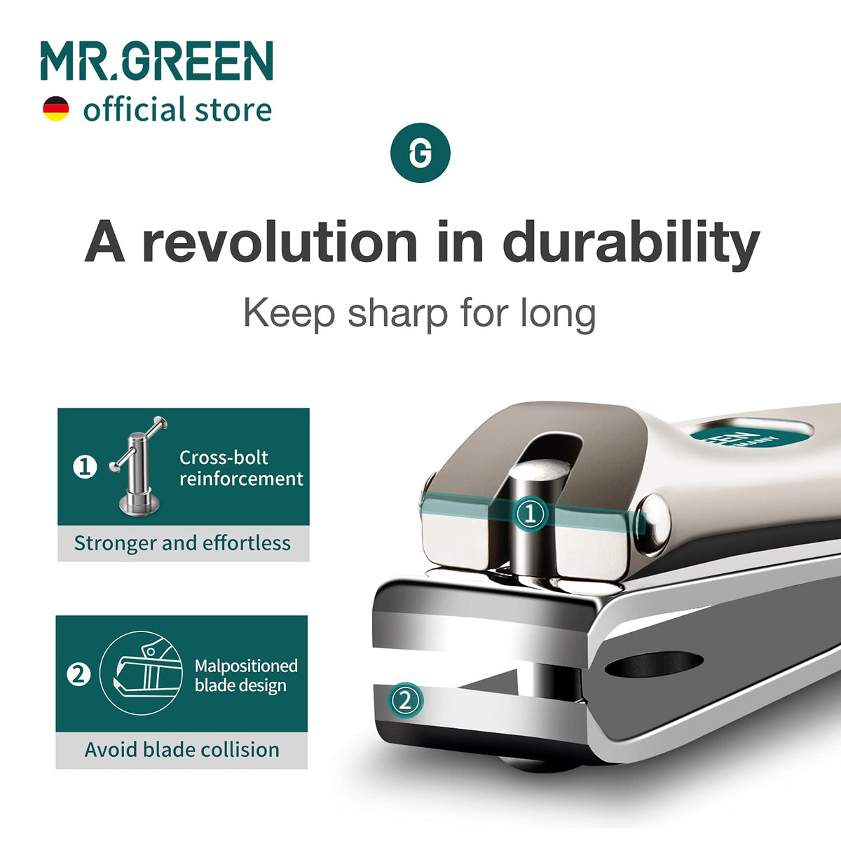Vue latérale des coupe-ongles MR.GREEN avec design élégant