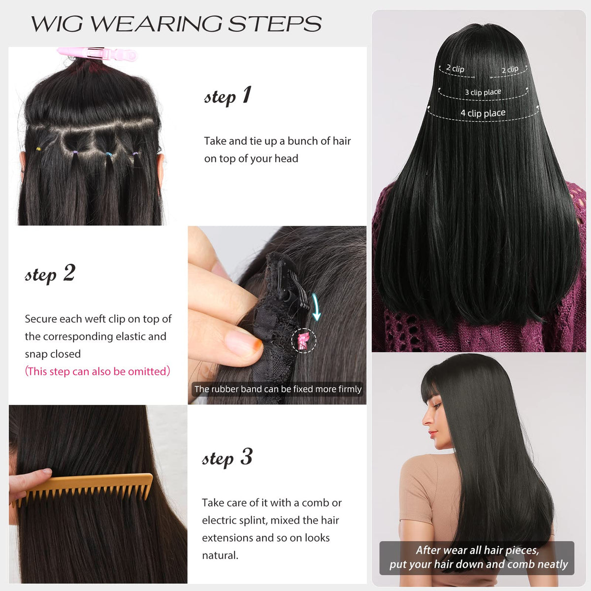 Vue latérale des extensions de cheveux LEEONS 20 pouces