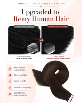 Vue latérale des extensions de cheveux Moresoo avec ruban adhésif