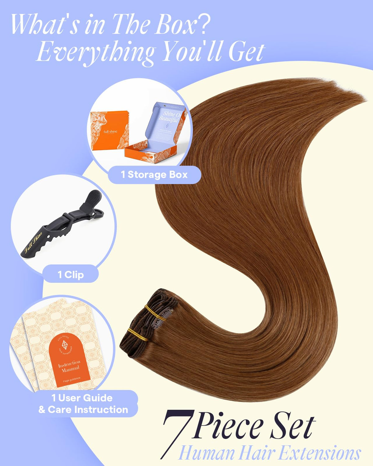 Vue latérale des extensions Full Shine 24 pouces en auburn