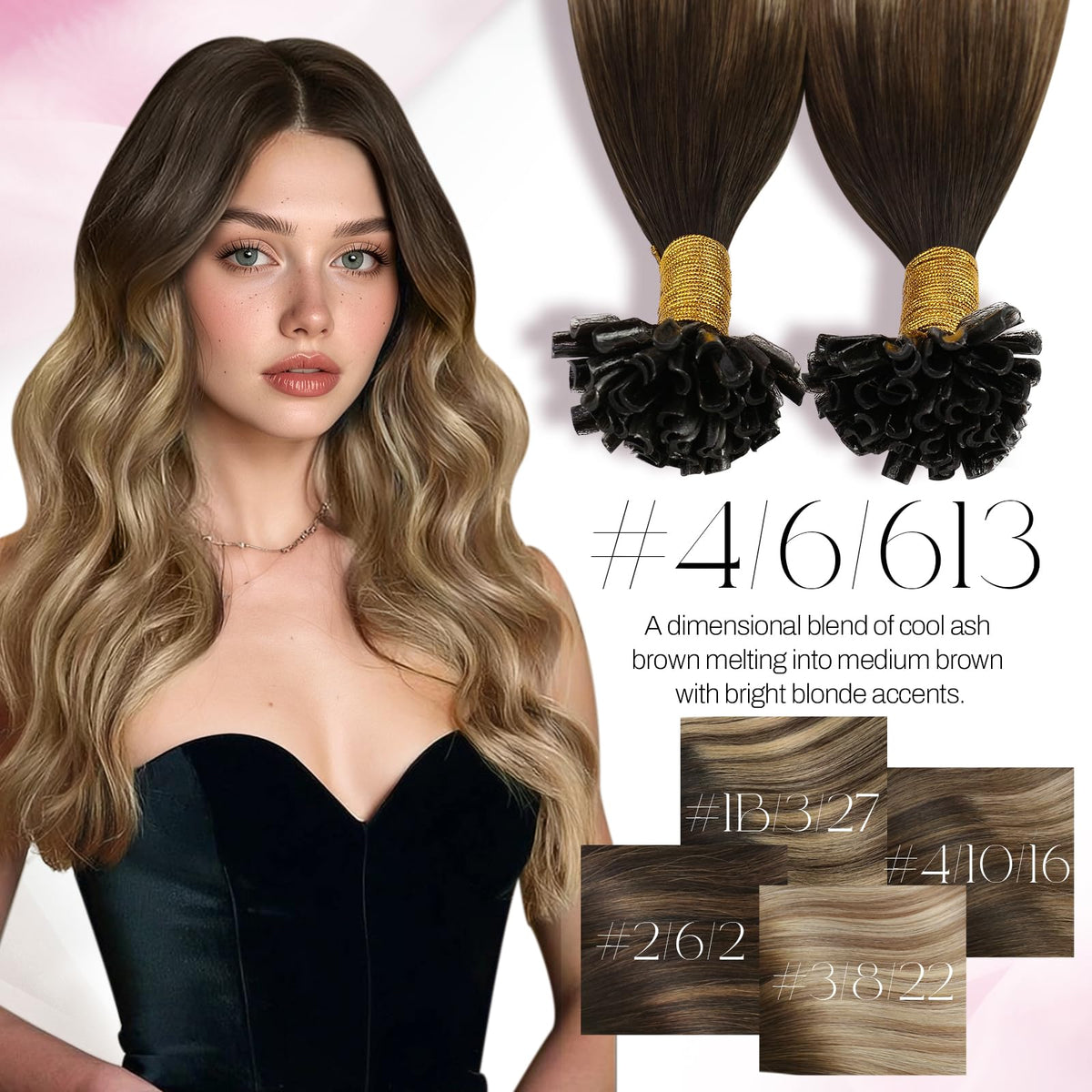 Vue latérale des mèches Moresoo K Tip cheveux humains
