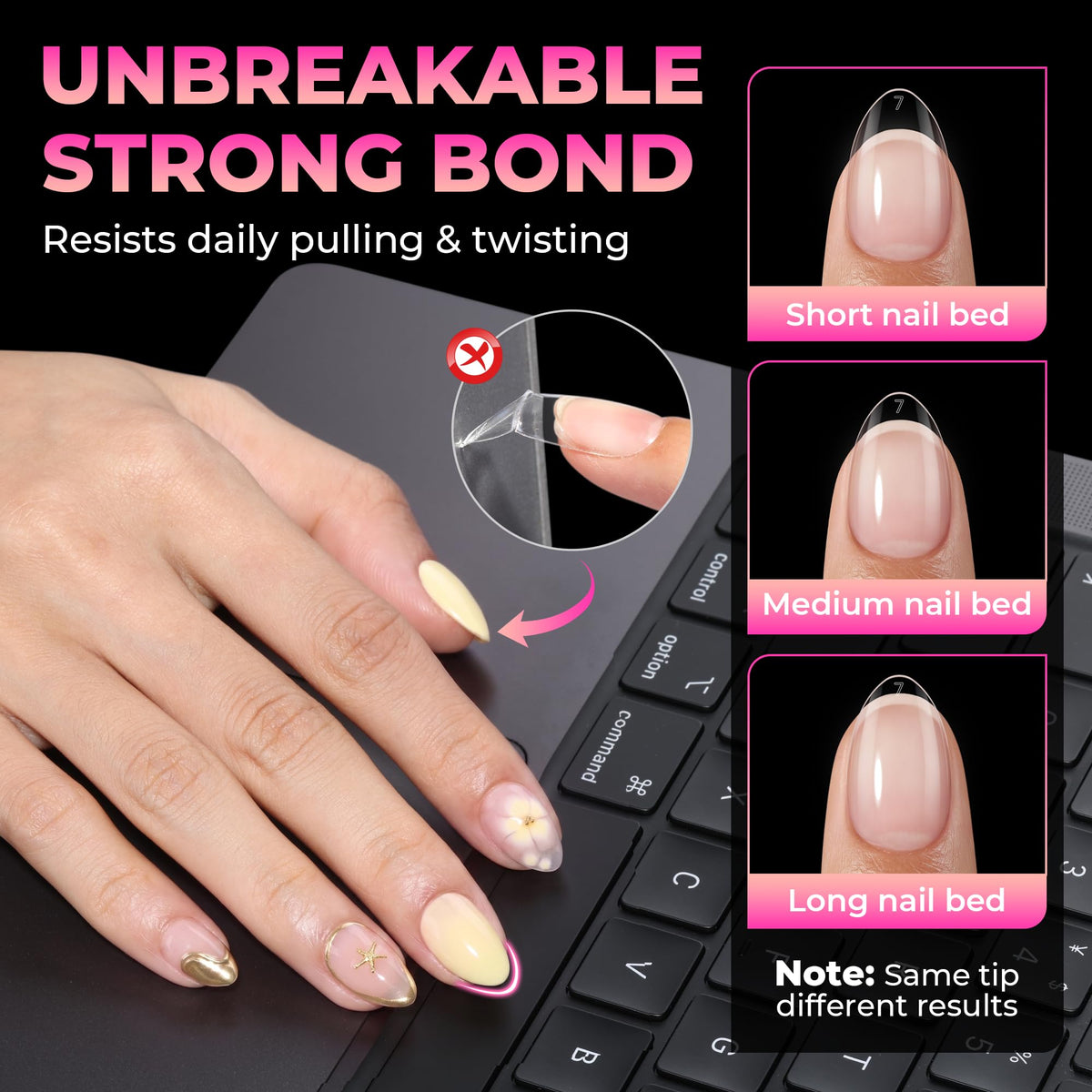 Vue latérale des tips à ongles UNA GELLA montrant leur flexibilité