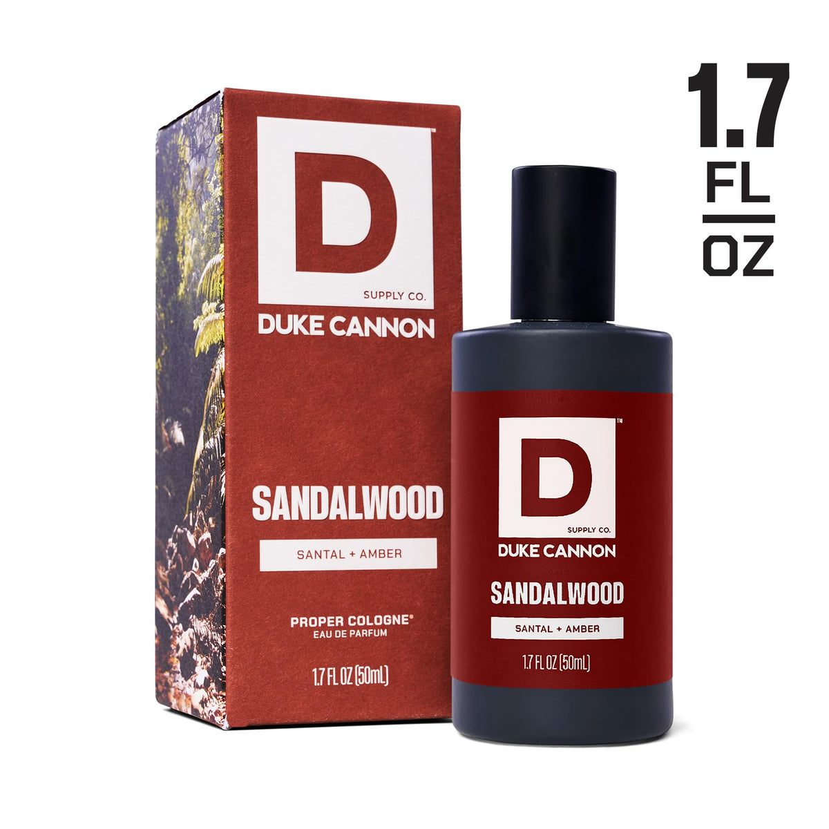 Vue latérale du flacon Cologne Santal Duke Cannon