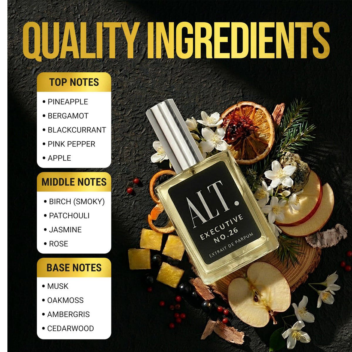 Vue latérale du flacon d'ALT. FRAGRANCES Executive No. 26 extrait de parfum