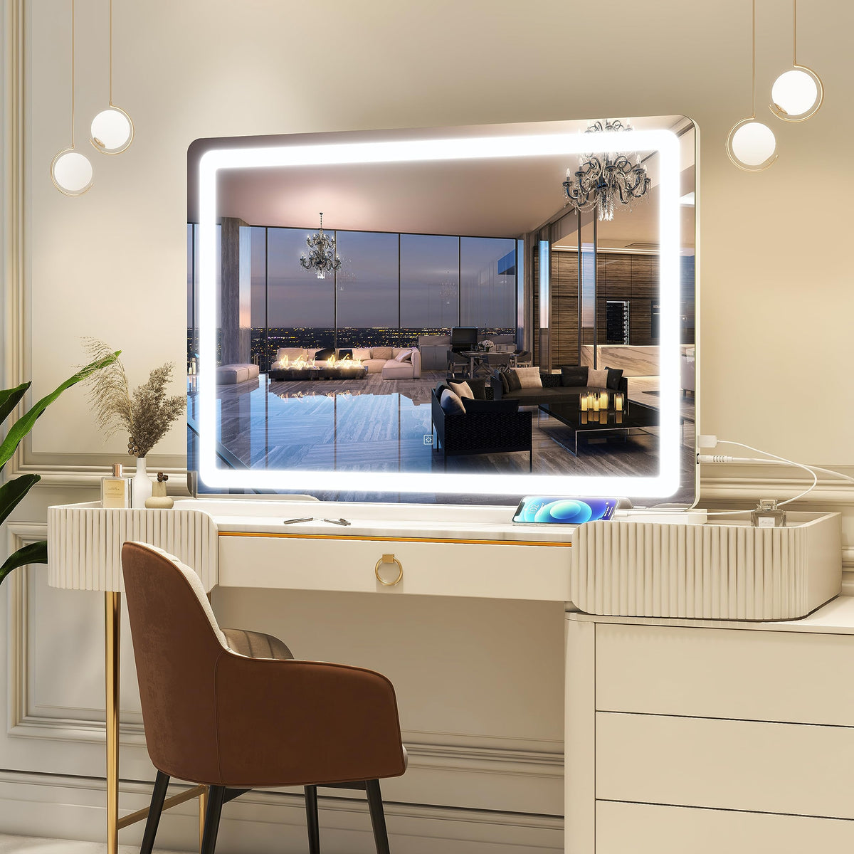 Vue latérale du miroir de maquillage FENNIO