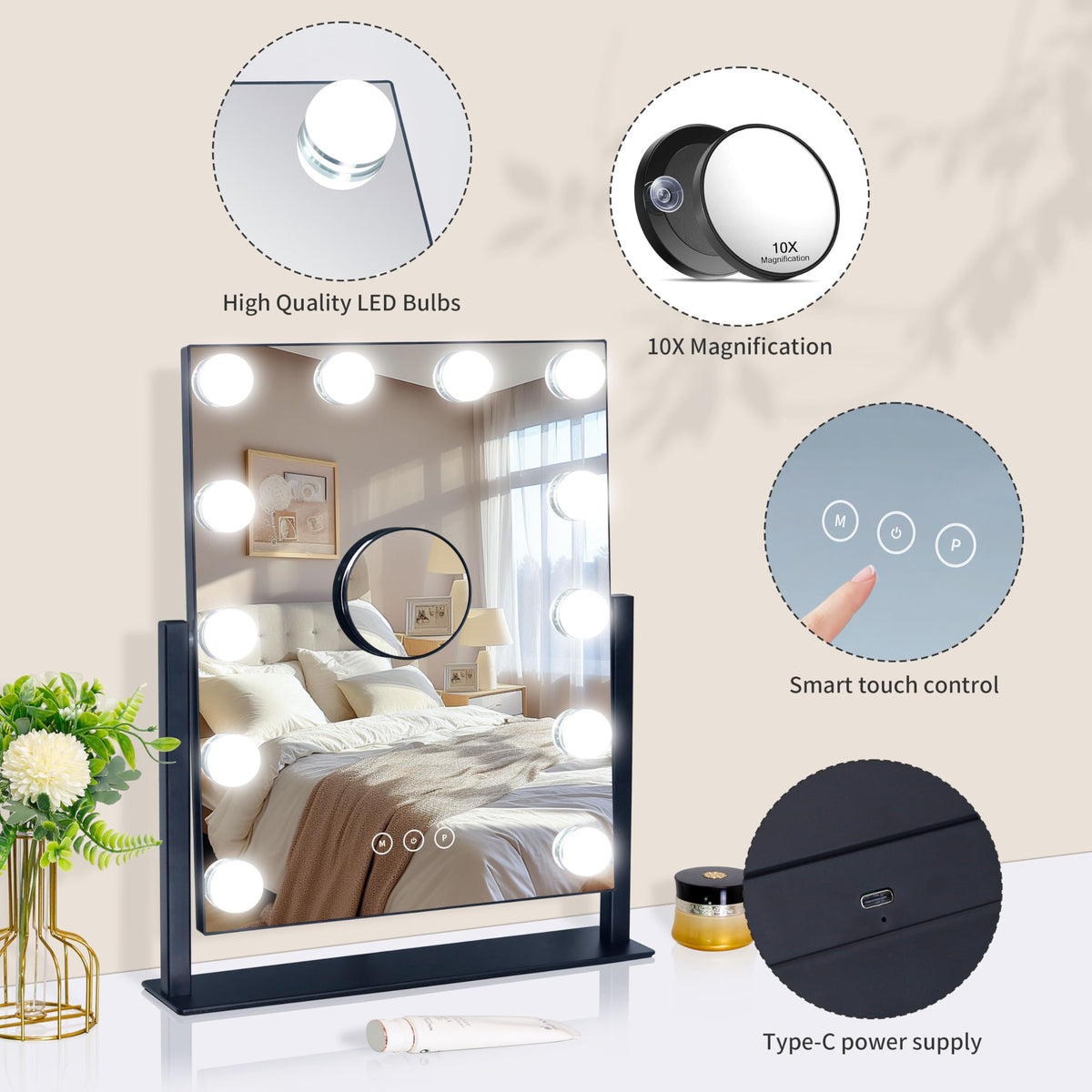 Vue latérale du miroir de maquillage Kotdning en utilisation