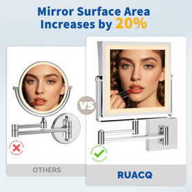 Vue latérale du miroir de maquillage Ruacq avec lumière froide