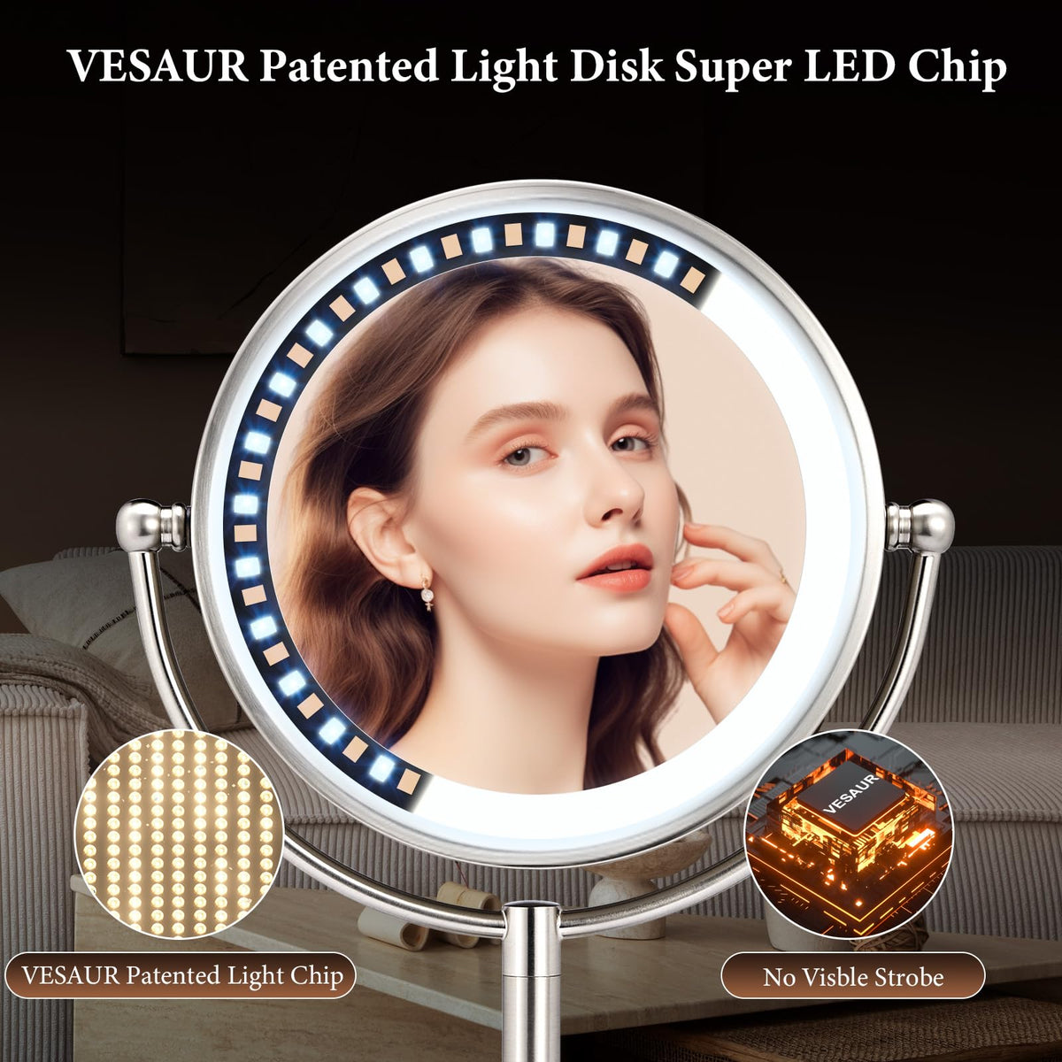 Vue latérale du miroir de maquillage VESAUR
