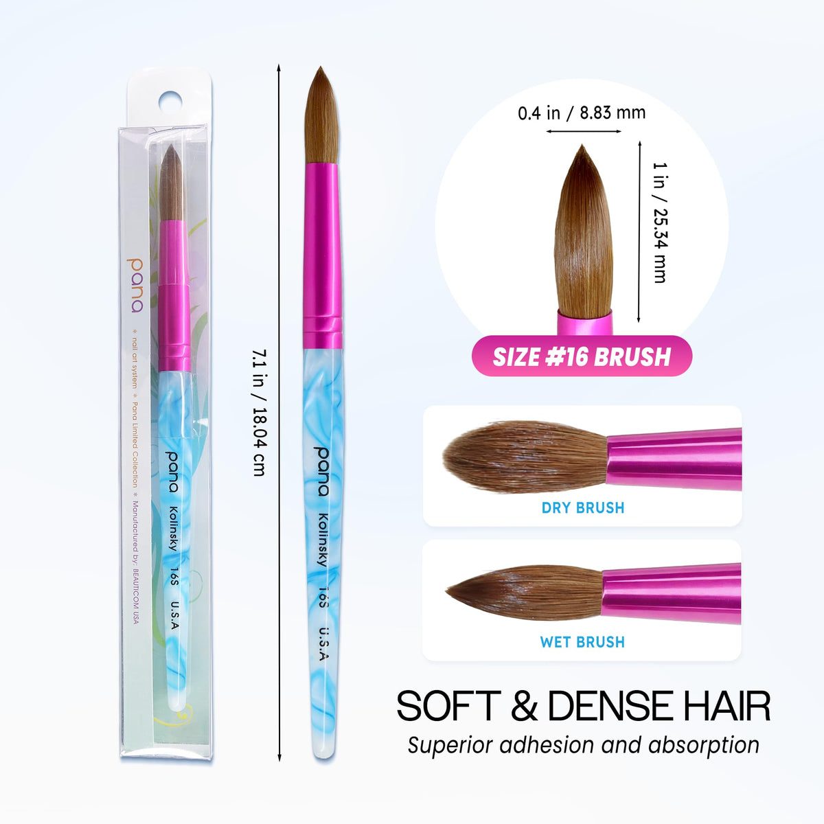 Vue latérale du PANA Pinceau Ongles Acryliques avec poils en Kolinsky