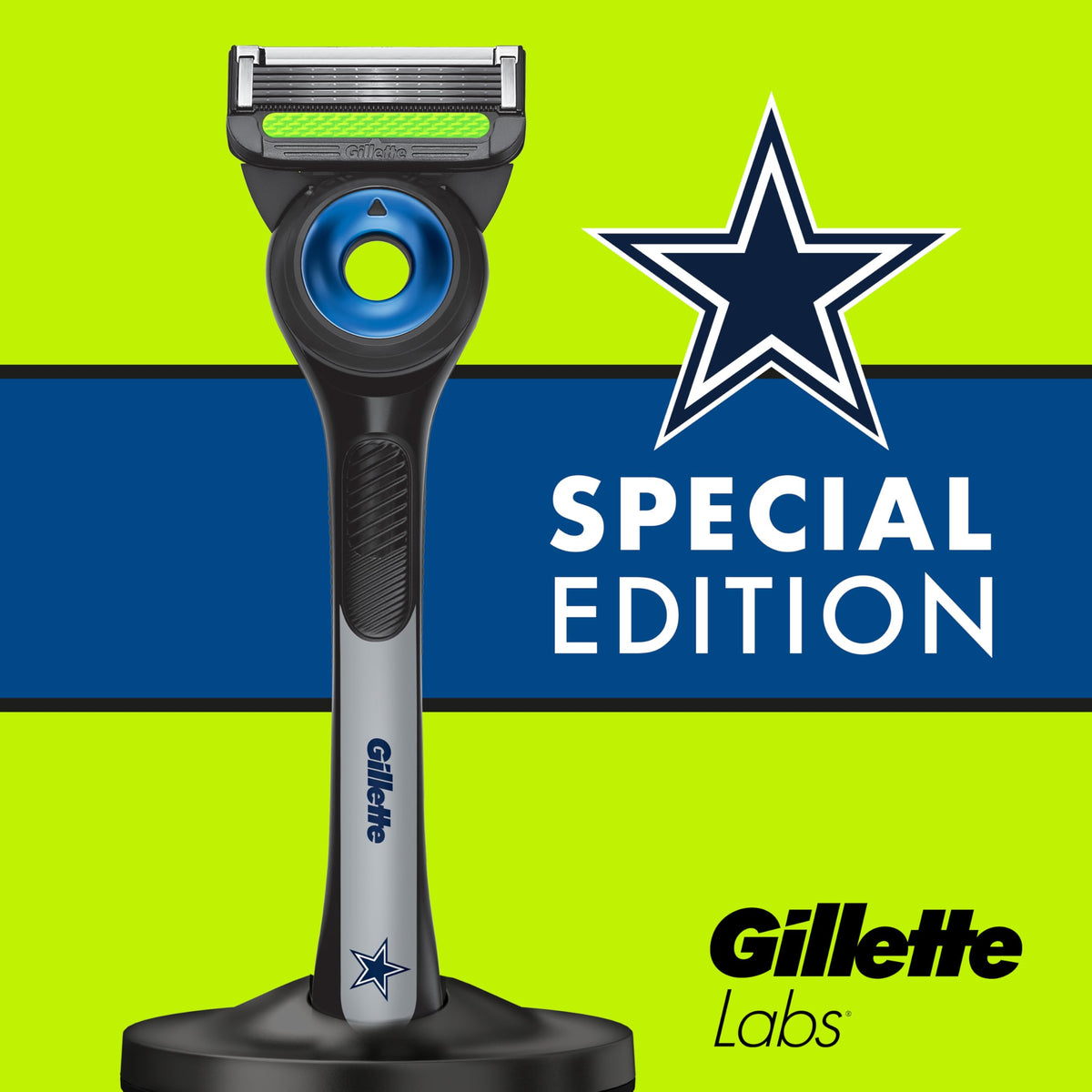 Vue latérale du rasoir Gillette NFL Cowboys Edition