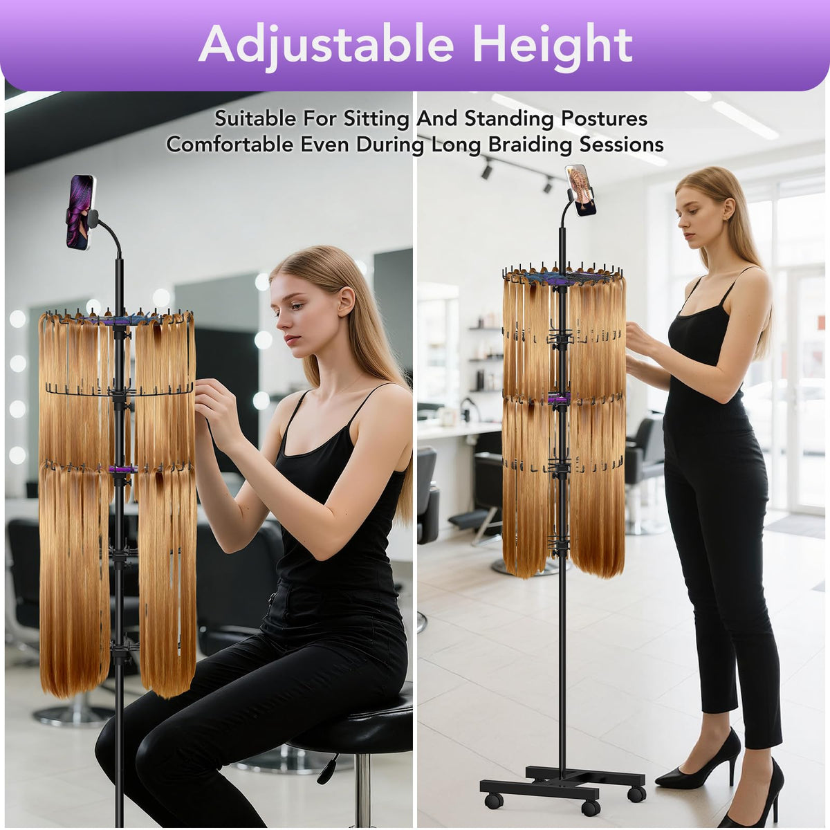 Vue latérale du support de coiffure Qxcynb avec accessoires