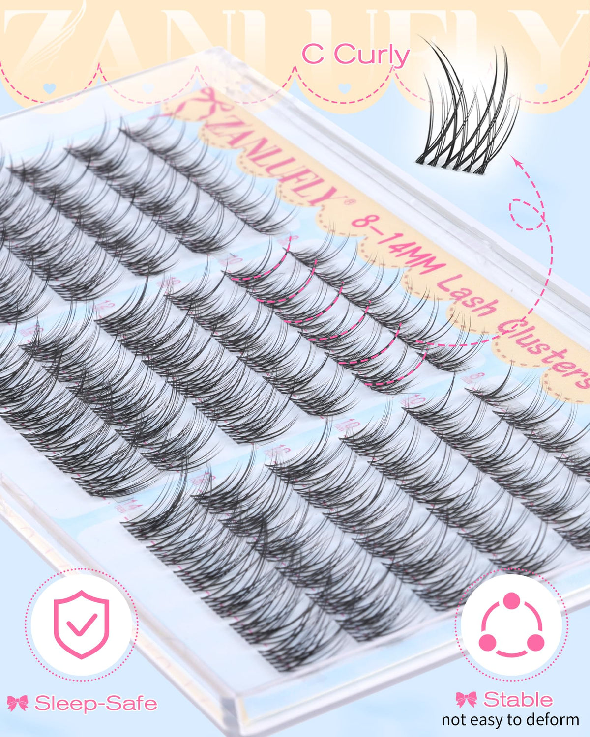 Vue rapprochée des cils zanlufly montrant la bande invisible