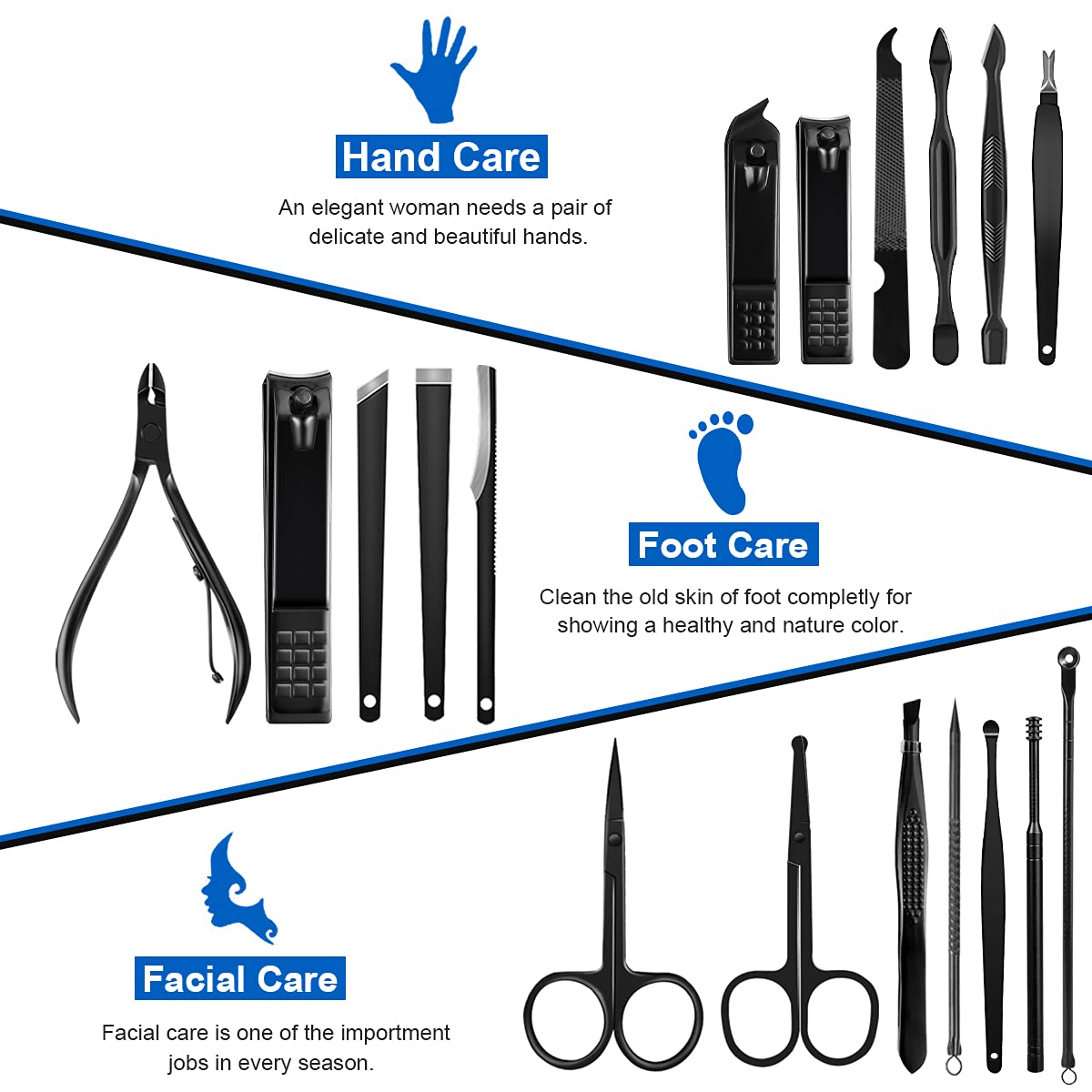 Vue rapprochée des outils en acier noir du kit Keiby Citom