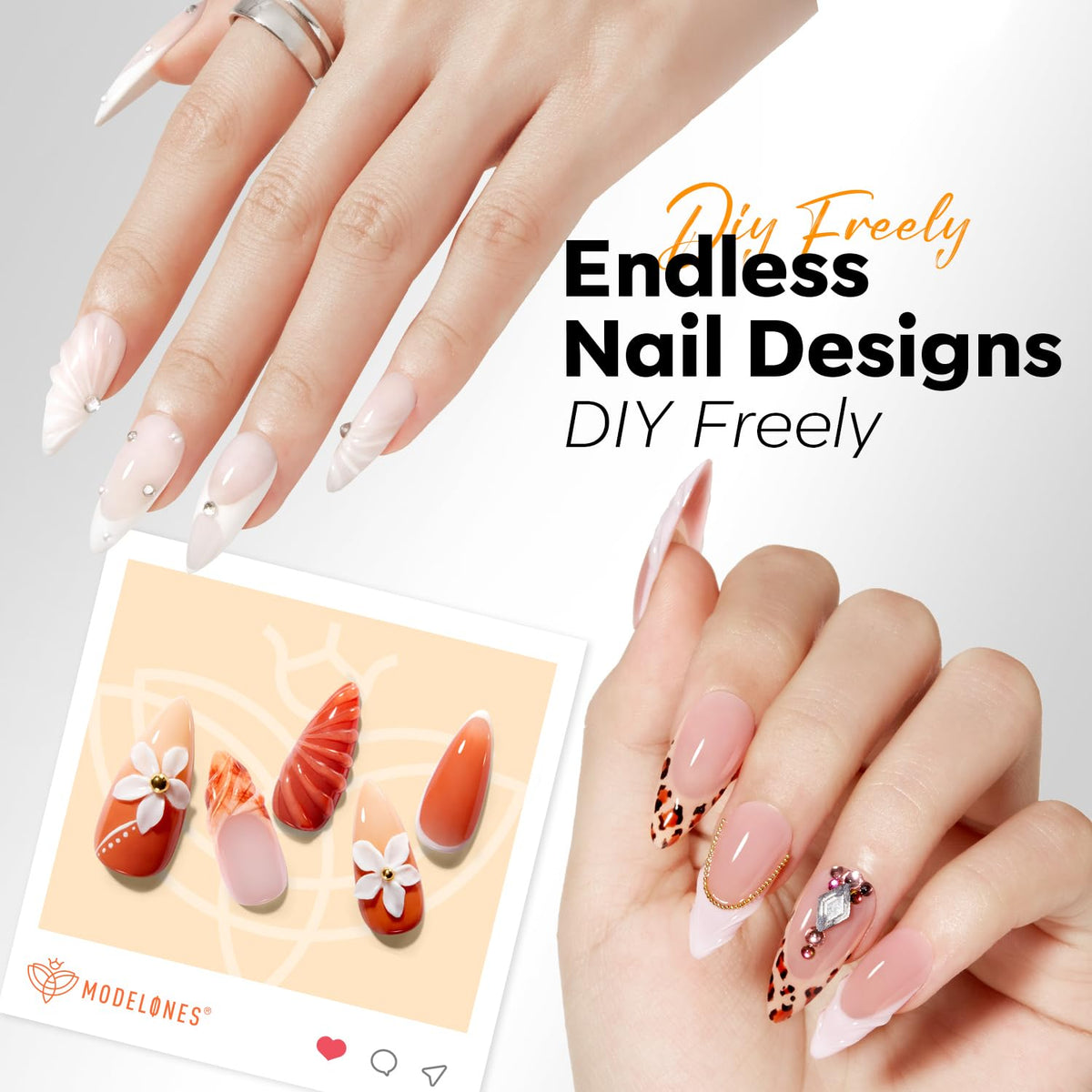 Vue rapprochée des tips d'ongles pré-poncés modelones