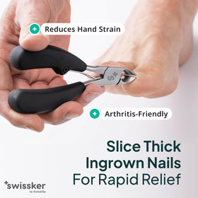 Vue rapprochée du coupe-ongles Swissklip montrant les lames