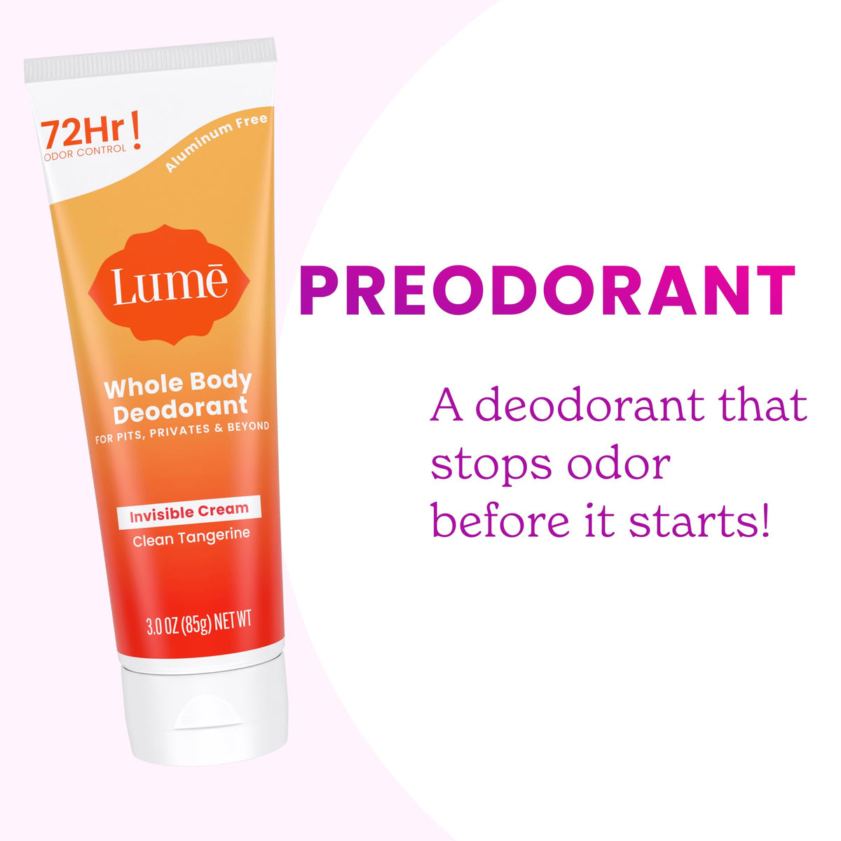 Vue rapprochée du déodorant Lume avec crème visible