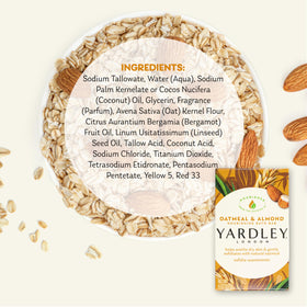 Vue rapprochée du savon Yardley avec grains d'avoine