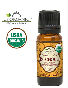 Vues de l'emballage de l'huile essentielle de patchouli US Organic