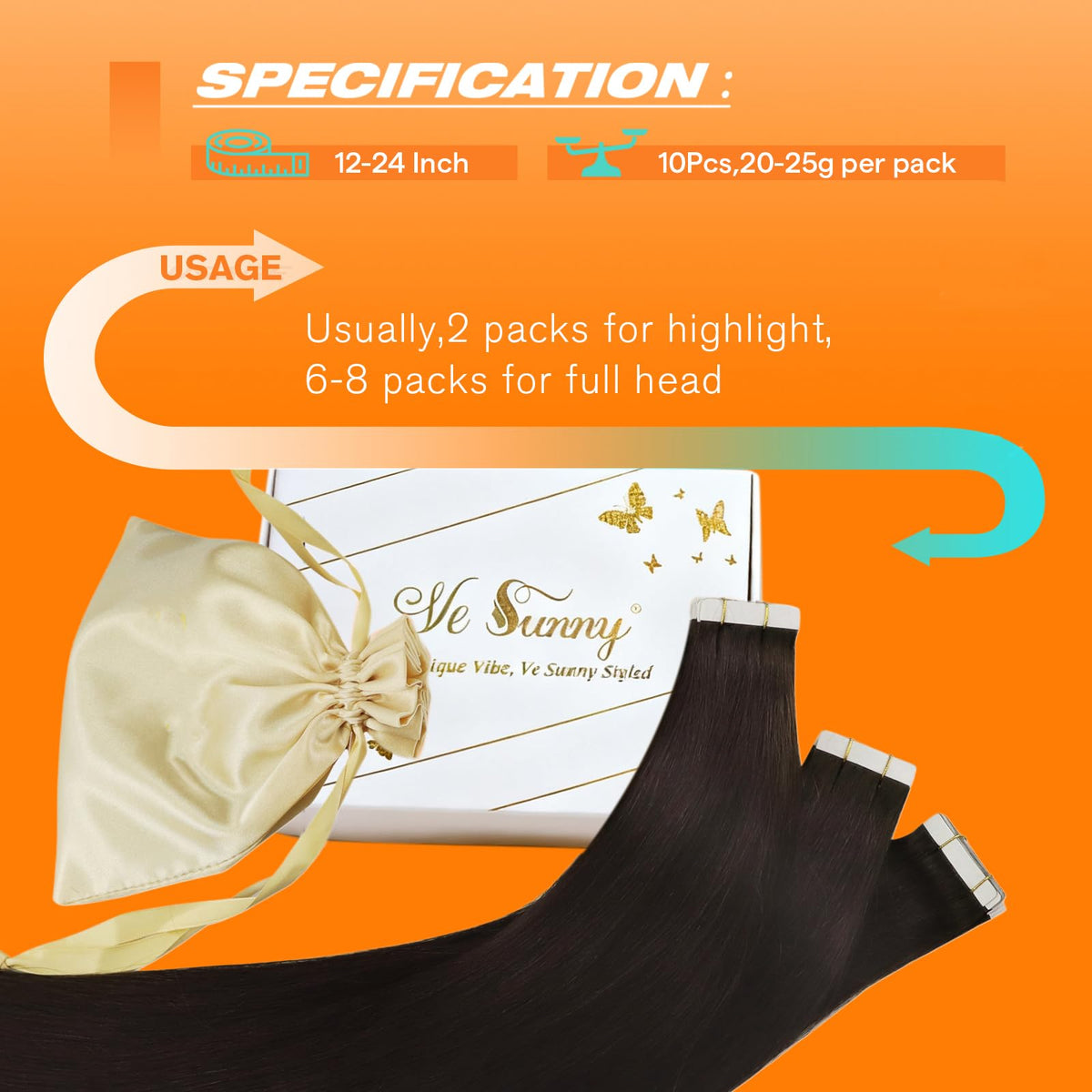 Vues rapprochées des extensions Sunny Hair en cheveux humains