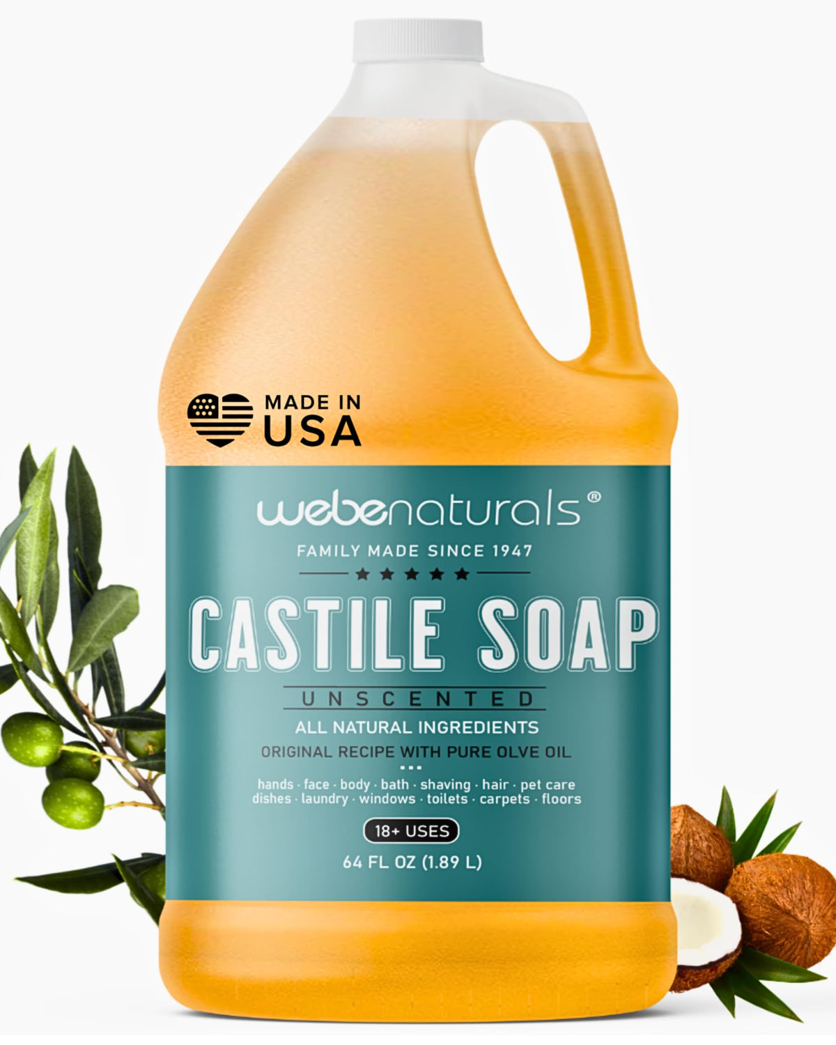 WEBE Savon de Castille Pur Non Parfumé 64 Oz vue avant