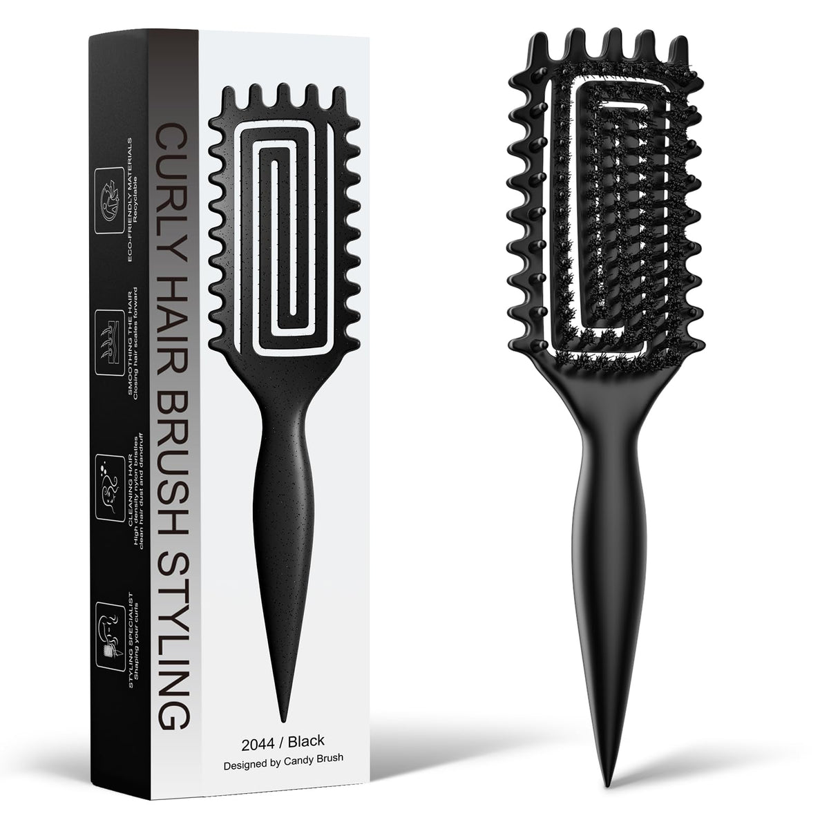 Weldilgit Brosse à Cheveux Bouclés vue de face avec poils de sanglier