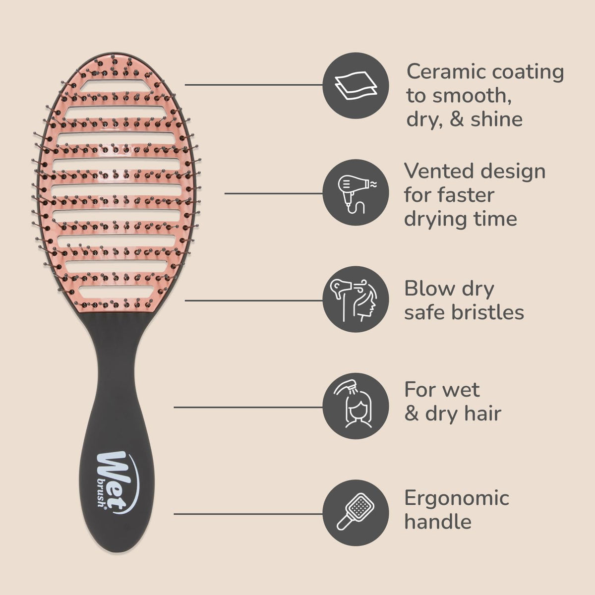 Wet Brush Ceramic Speed Dry brosse à cheveux noire en situation de séchage